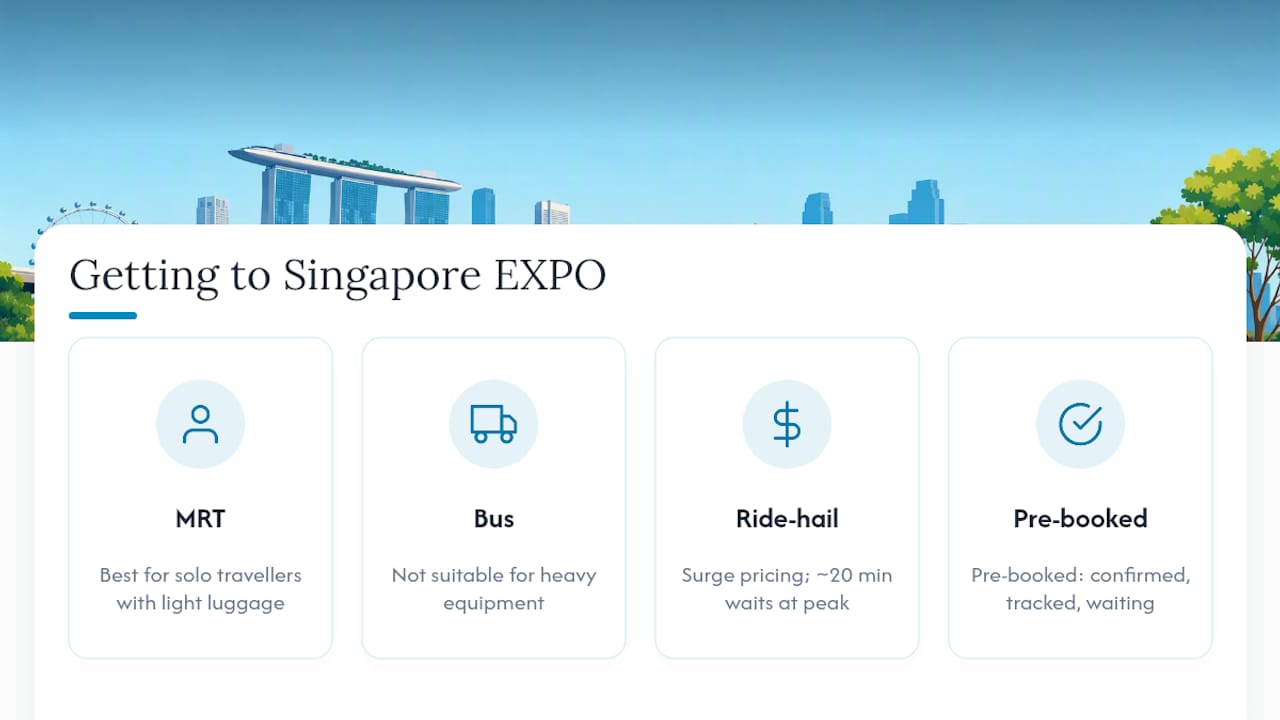 Comparison diagram of transport options to Singapore EXPO