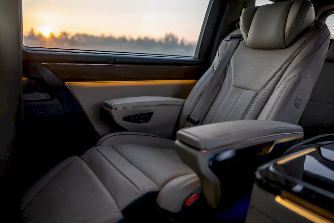 Reclining seat in pre-dawn vehicle interior