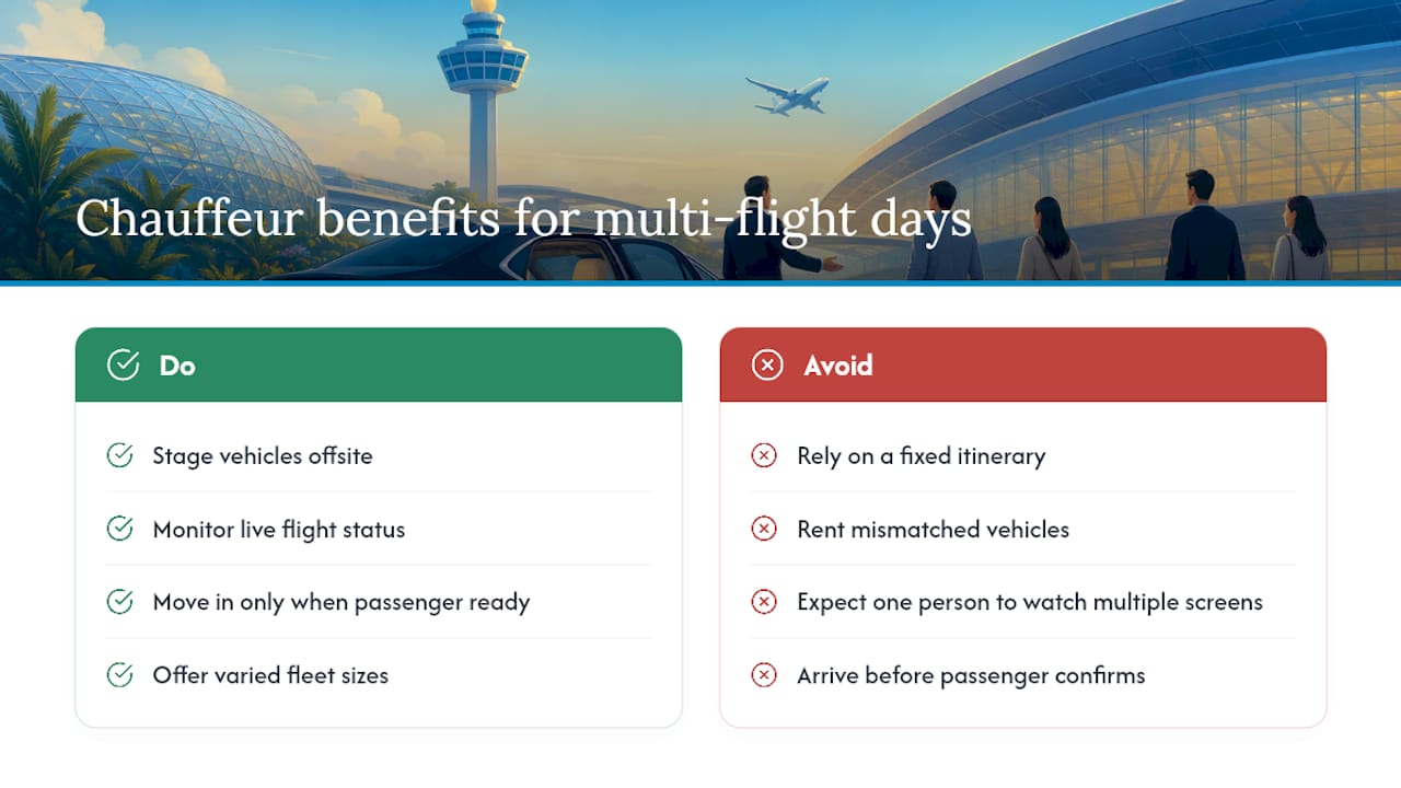 Why a professional chauffeur takes the stress out of multi-flight days — overview diagram
