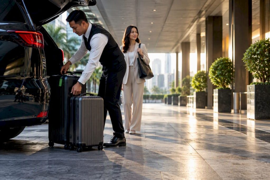 Chauffeur preparing luggage for extended journey