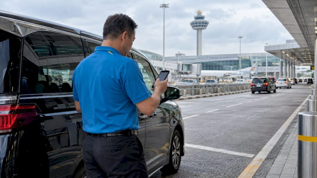 Chauffeur monitoring an airport arrival update