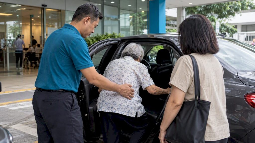 Chauffeur assisting passenger into private sedan