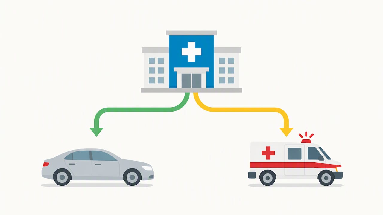 Safety triage branches to private ride or emergency help