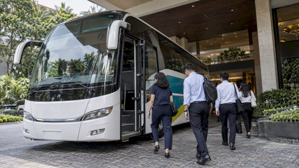 Coach arriving at a Singapore retreat venue